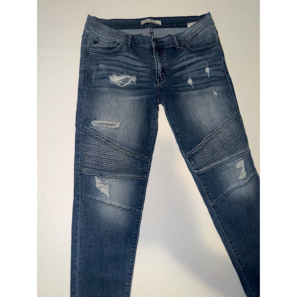 Kancan women’s distressed moto ankle raw hem blue jeans - Picture 2 of 15